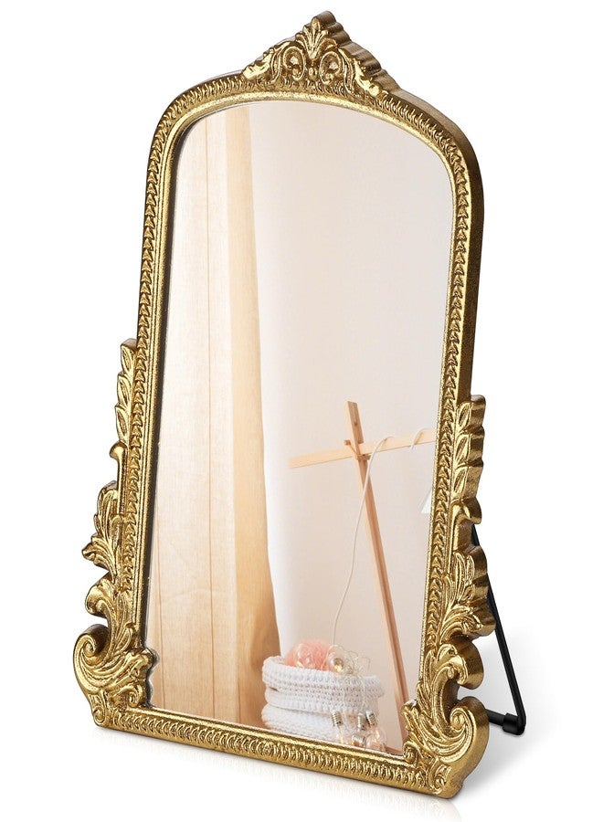 Willannals Vintage Makeup Mirror, Vanity Desk Mirror Antique Traditional Tabletop Mirror, Standing, Hang or Wall Mounted, Adjustable Dress-up Mirror, Gold Decor Mirror for Living Room,Bedroom (gold, 12*9.8 in) - Image 1