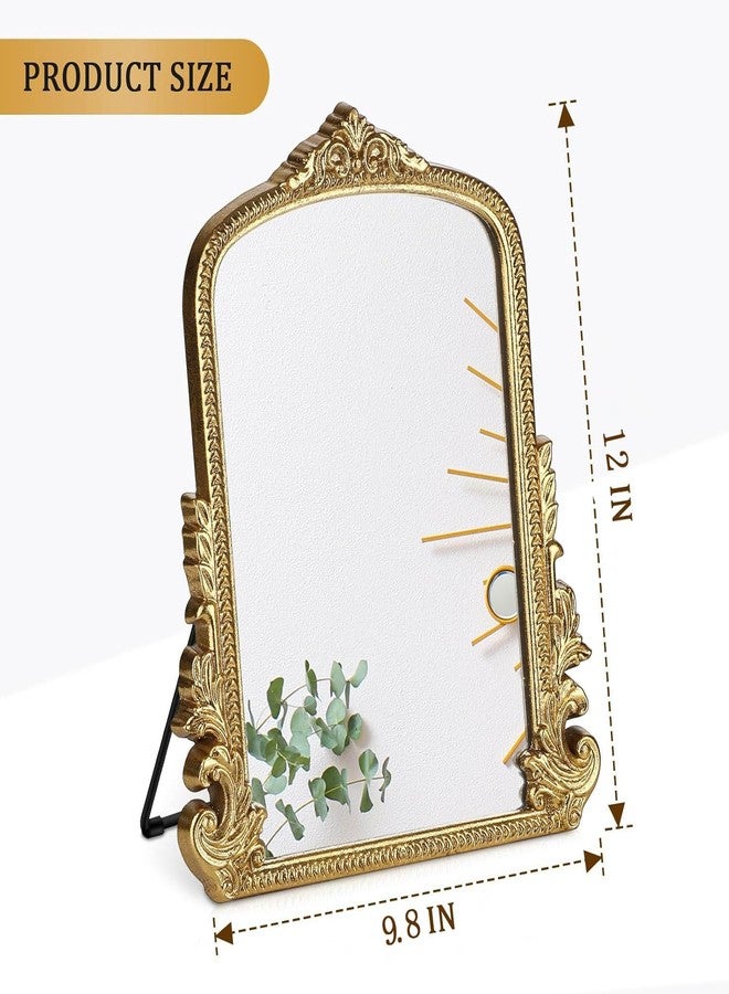 Willannals Vintage Makeup Mirror, Vanity Desk Mirror Antique Traditional Tabletop Mirror, Standing, Hang or Wall Mounted, Adjustable Dress-up Mirror, Gold Decor Mirror for Living Room,Bedroom (gold, 12*9.8 in) - Image 3