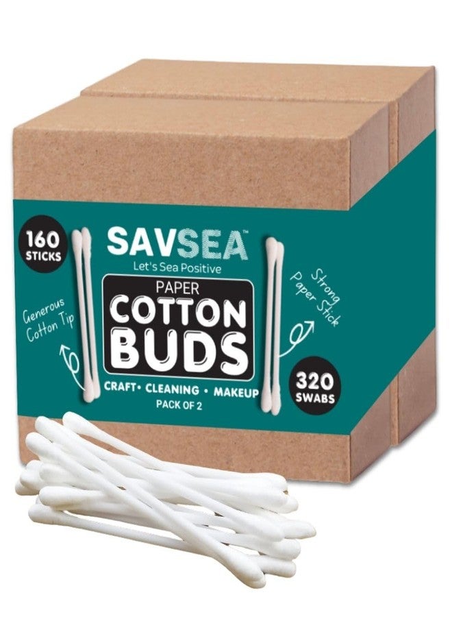 SavSea Paper Cotton earbuds/swabs | q tips | 160 Stems / 320 Swabs | Suitable for adult and baby | Multipurpose Double tip cotton swabs with sustainable paper stick better than wooden stick (Pack of 2) - Image 1