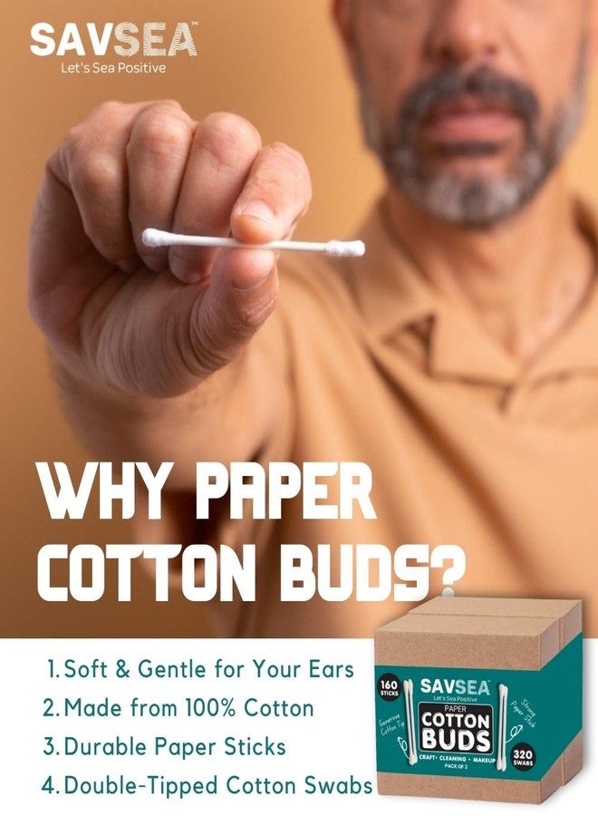 SavSea Paper Cotton earbuds/swabs | q tips | 160 Stems / 320 Swabs | Suitable for adult and baby | Multipurpose Double tip cotton swabs with sustainable paper stick better than wooden stick (Pack of 2) - Image 3