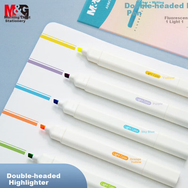 M & G Stationery 6-Color Dual-Tip Highlighters ، أقلام تمييز ملفتة للنظر ، أقلام مجلة الفلورسنت مجموعة علامات مائية ، 6 قطع / صندوق AHMT7305 Exam Essential - Image 5
