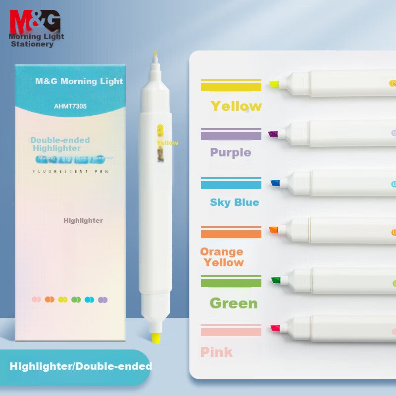 M & G Stationery 6-Color Dual-Tip Highlighters ، أقلام تمييز ملفتة للنظر ، أقلام مجلة الفلورسنت مجموعة علامات مائية ، 6 قطع / صندوق AHMT7305 Exam Essential - Image 1