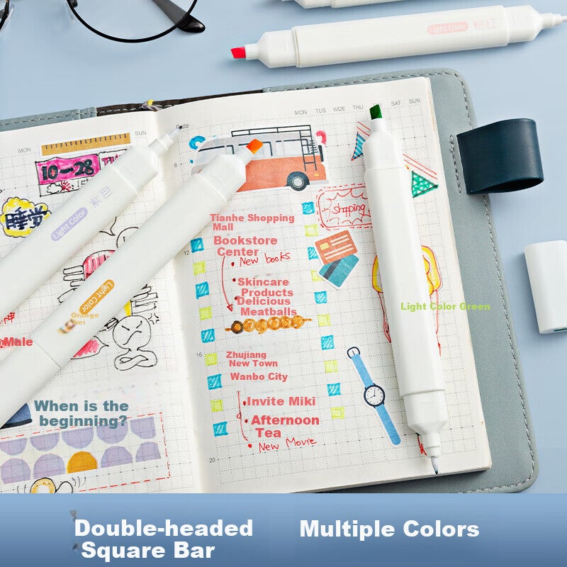 M & G Stationery 6-Color Dual-Tip Highlighters ، أقلام تمييز ملفتة للنظر ، أقلام مجلة الفلورسنت مجموعة علامات مائية ، 6 قطع / صندوق AHMT7305 Exam Essential - Image 2