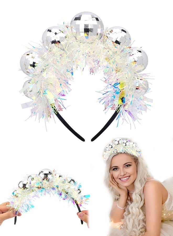 Lemon Disco Party Decorations, Disco Ball Headband Birthday Headband, Silver Groovy,  Women Dancing Queen - Image 1