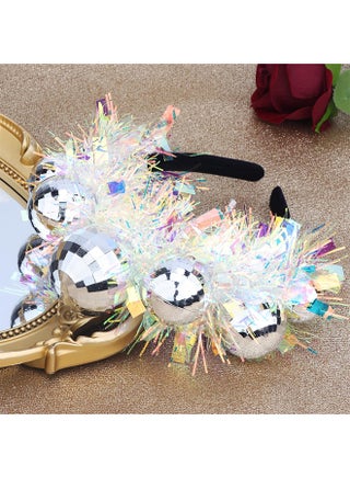 Disco Party Decorations, Disco Ball Headband Birthday Headband, Silver Groovy,  Women Dancing Queen - view 3