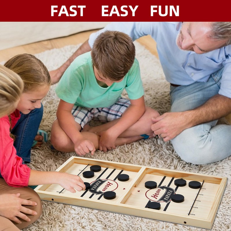 HELLO PAPAYA Fast Sling Puck Game - Test Your Speed and Accuracy with This Fast-Paced Wooden Air Hockey Desktop Battle Board Game - Guaranteed Fun Gifts for Family Night or Friends Party - Image 4