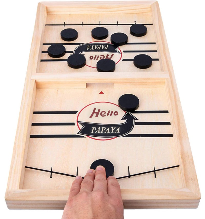HELLO PAPAYA Fast Sling Puck Game - Test Your Speed and Accuracy with This Fast-Paced Wooden Air Hockey Desktop Battle Board Game - Guaranteed Fun Gifts for Family Night or Friends Party - Image 1