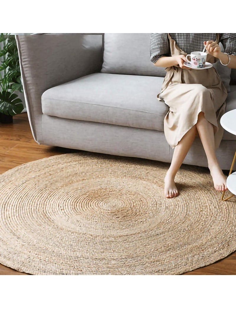 Natural Jute Round Hand-Braided Area Rug - Reversible Decorative Carpet for Living Room, Indoor & Outdoor Use (120x120 cm) - Image 1