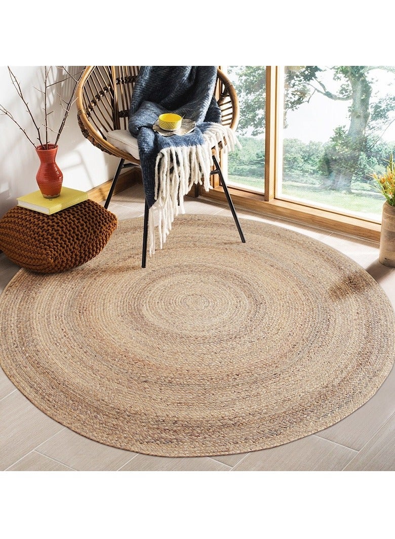 Natural Jute Round Hand-Braided Area Rug - Reversible Decorative Carpet for Living Room, Indoor & Outdoor Use (120x120 cm) - Image 2