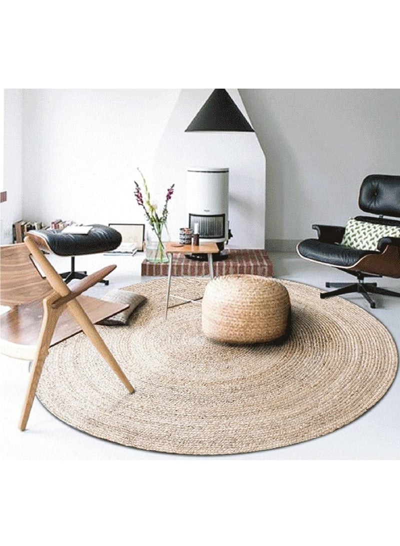 Natural Jute Round Hand-Braided Area Rug - Reversible Decorative Carpet for Living Room, Indoor & Outdoor Use (120x120 cm) - Image 5