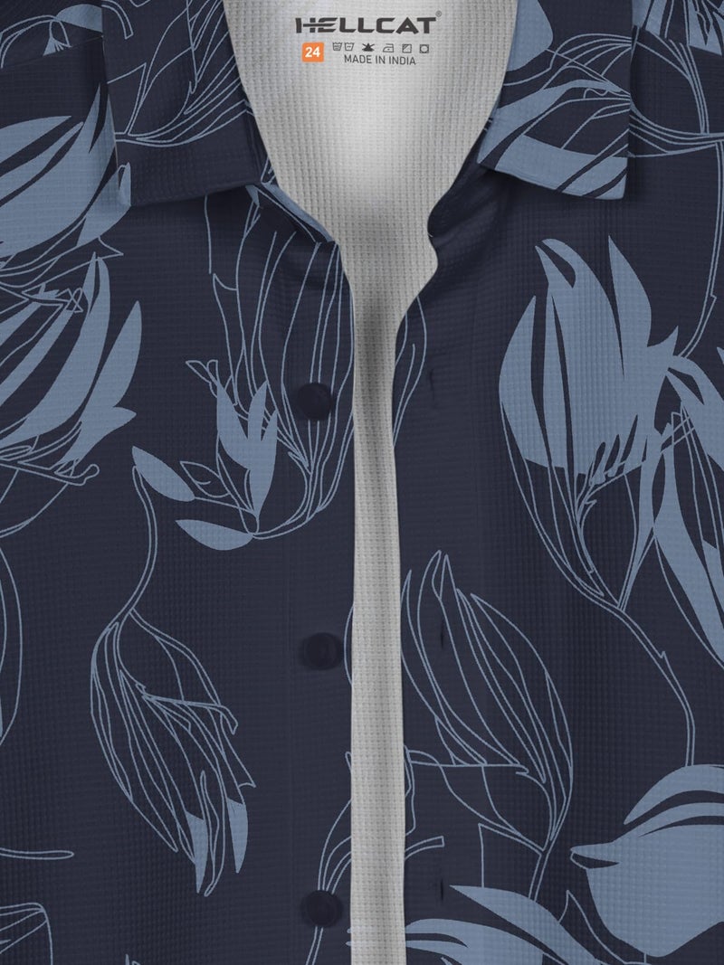 HELLCAT Blue Trendy Regular Fit Printed Causal Shirt for Boys/Blue2/11-12 Years - Image 4
