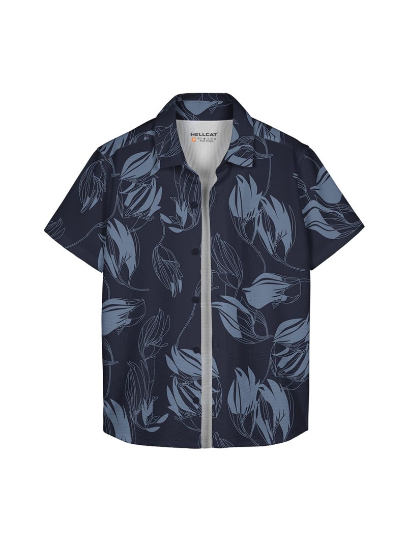 HELLCAT Blue Trendy Regular Fit Printed Causal Shirt for Boys/Blue2/11-12 Years - Image 5