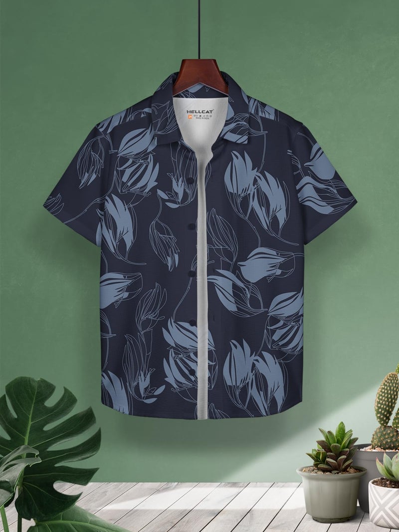 HELLCAT Blue Trendy Regular Fit Printed Causal Shirt for Boys/Blue2/11-12 Years - Image 2