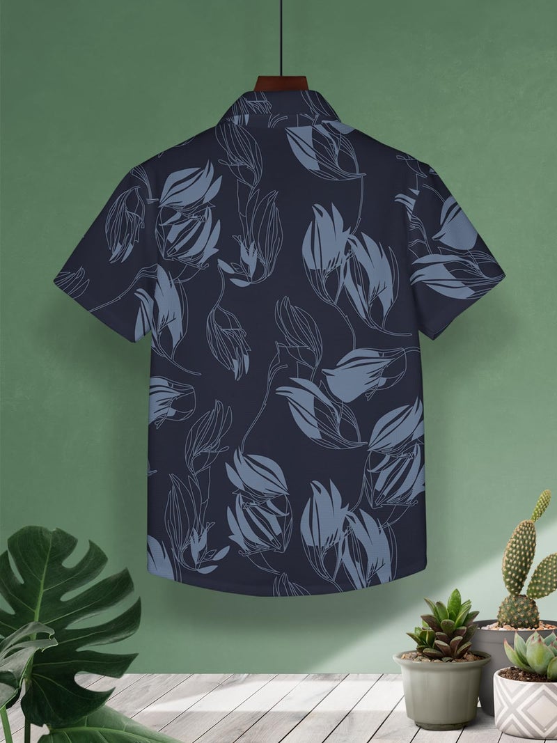 HELLCAT Blue Trendy Regular Fit Printed Causal Shirt for Boys/Blue2/11-12 Years - Image 3
