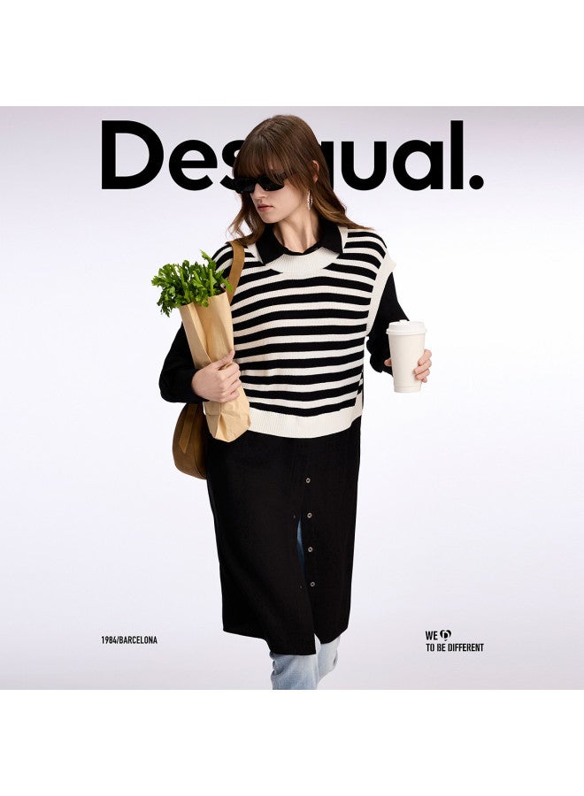 DESIGUAL spring/summer 2025 New Arrival - Knit-paneled Shirt Dress With Layered Design - Image 4
