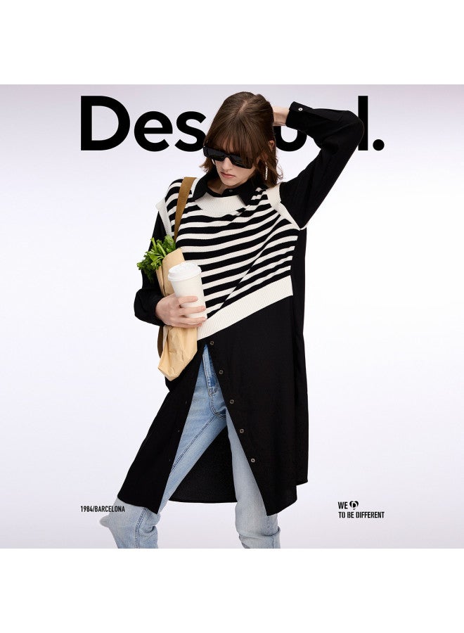 DESIGUAL spring/summer 2025 New Arrival - Knit-paneled Shirt Dress With Layered Design - Image 5