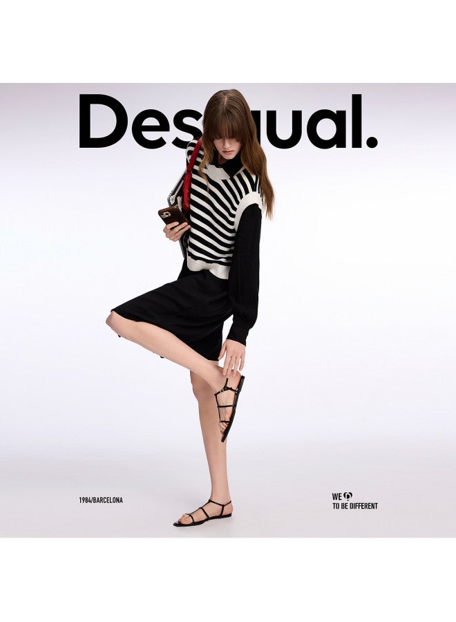 DESIGUAL spring/summer 2025 New Arrival - Knit-paneled Shirt Dress With Layered Design - Image 2