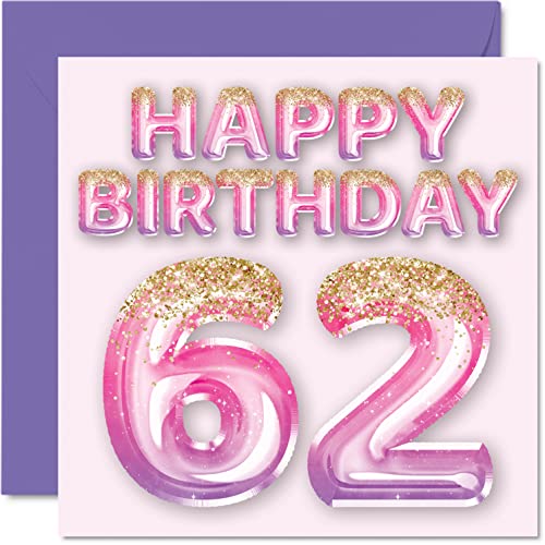 Stuff4 62nd Birthday Card for Women - Pink & Purple Glitter Balloons - Happy Birthday Cards for 62 Year Old Woman Mom Nanny Grandma Gran Auntie, 5.7 x 5.7 Inch Sixty-Two Sixty-Second Bday Greeting Cards Gift - Image 4