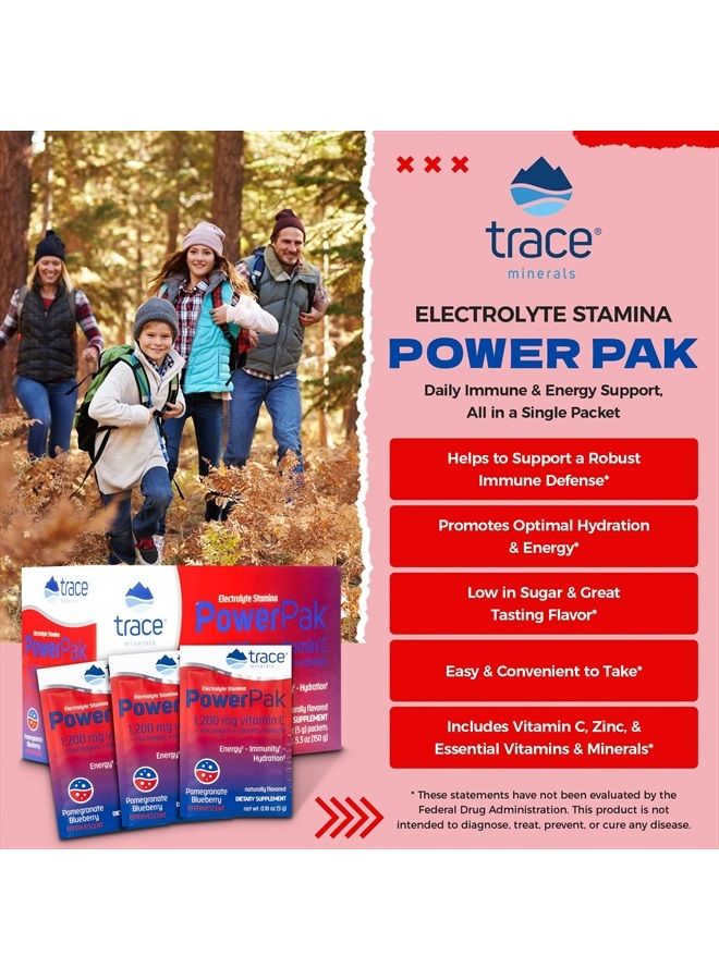 Trace Minerals باور باك مسحوق الإلكتروليت | 1200 ملغ فيتامين C، زنك، مغنيسيوم | تعزيز الترطيب، المناعة، الطاقة، قدرة العضلات | رمان توت بري | 30 عبوة - Image 2