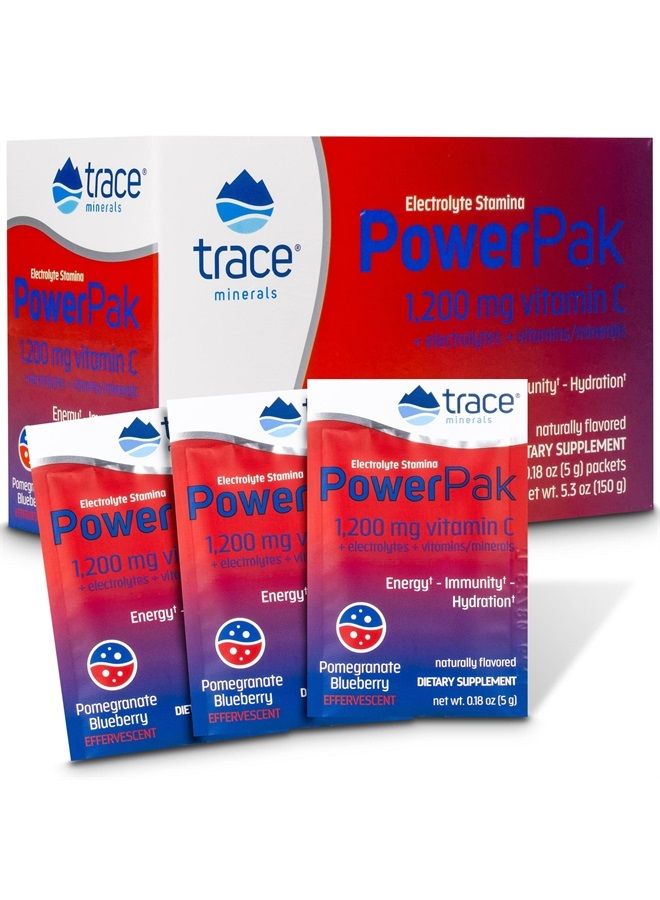 Trace Minerals باور باك مسحوق الإلكتروليت | 1200 ملغ فيتامين C، زنك، مغنيسيوم | تعزيز الترطيب، المناعة، الطاقة، قدرة العضلات | رمان توت بري | 30 عبوة - Image 1