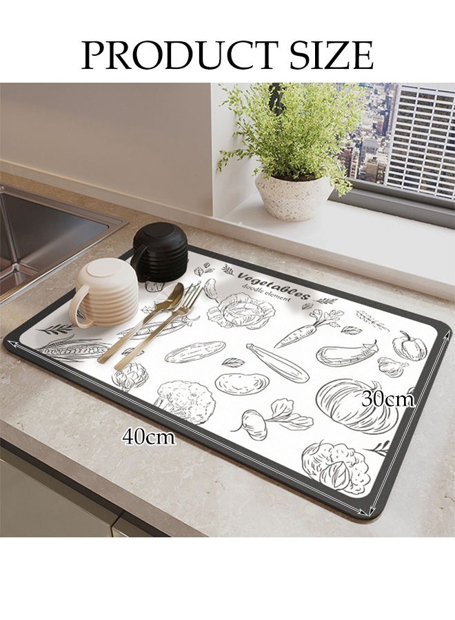 DUNISO Kitchen Drain Mat，Diatom Mud Drainage Pad，Dishwashing Mat, Insulation Mat，Tea Cup Cushion，Anti Fouling and Anti Slip，Can Be Used in Kitchens, Restaurants and Bars，30*40CM，Northern Border Decoration Pattern，Dark Brown - Image 2