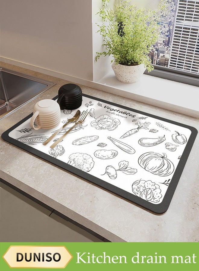DUNISO Kitchen Drain Mat，Diatom Mud Drainage Pad，Dishwashing Mat, Insulation Mat，Tea Cup Cushion，Anti Fouling and Anti Slip，Can Be Used in Kitchens, Restaurants and Bars，30*40CM，Northern Border Decoration Pattern，Dark Brown - Image 1