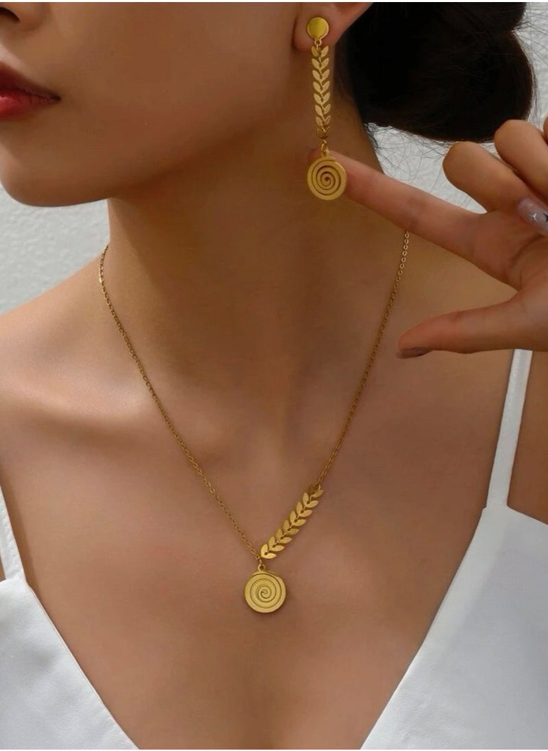 Jewelry 4You - Gold Plated Stainless Steel Necklace & Earrings Jewellery Set - Image 1