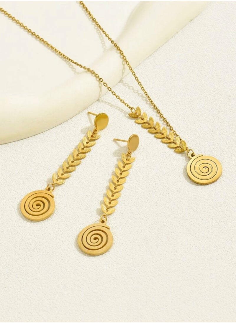 Jewelry 4You - Gold Plated Stainless Steel Necklace & Earrings Jewellery Set - Image 1