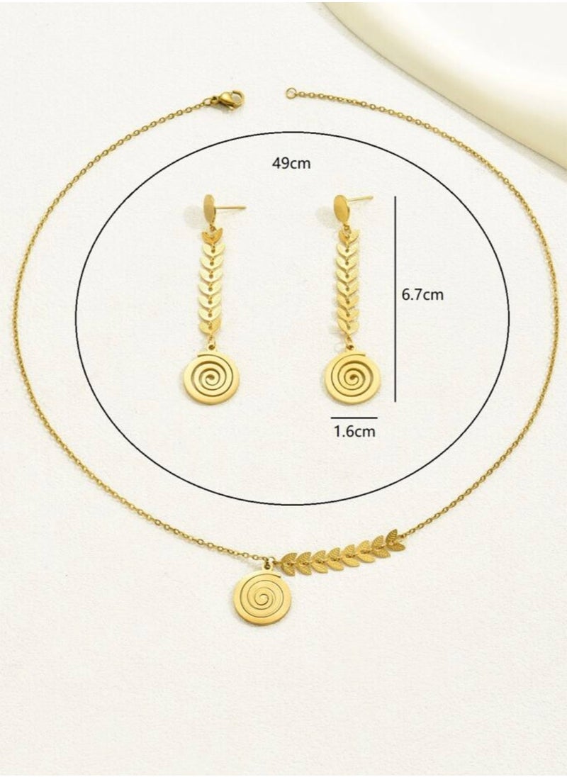 Gold Plated Stainless Steel Necklace & Earrings Jewellery Set - pzsku/ZE0467AC01BA658F1E23DZ/45/_/1737154346/ef09bc0a-0626-4e47-ba61-34cc39c215aa