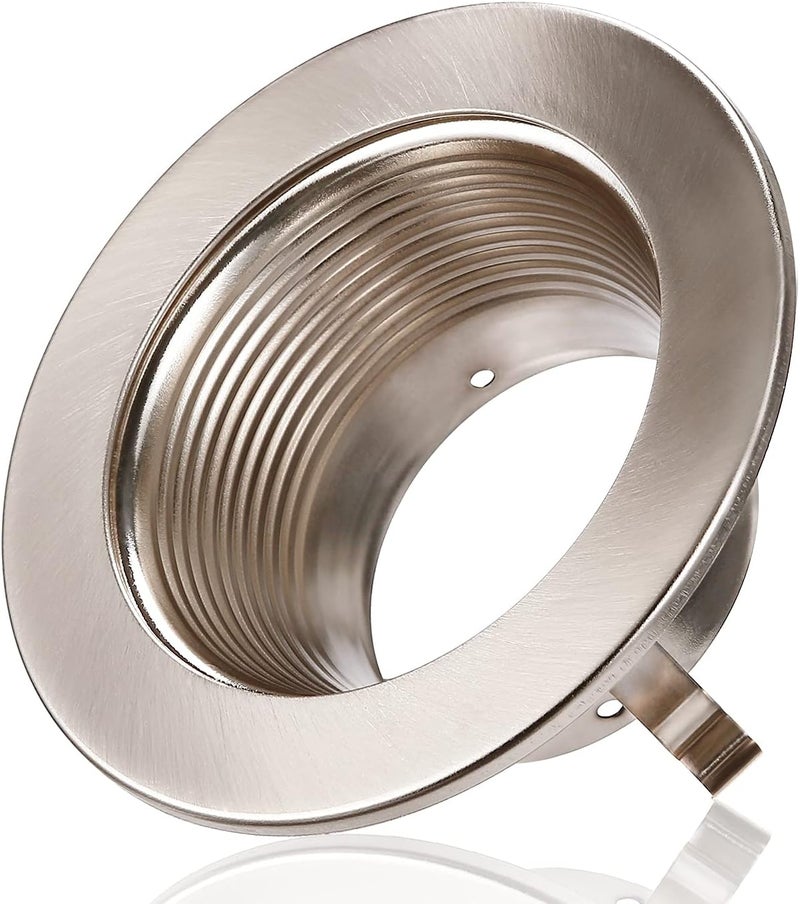 TORCHSTAR 12-Pack 4 Inch Stylish Decor Recessed Light Trim, Metal Can Light Trim, Step Baffle with Ring, Fit Halo/Juno Remodel Recessed Housing, 4 Inch Trim for PAR16, PAR20, BR20, Satin Nickel - Image 3
