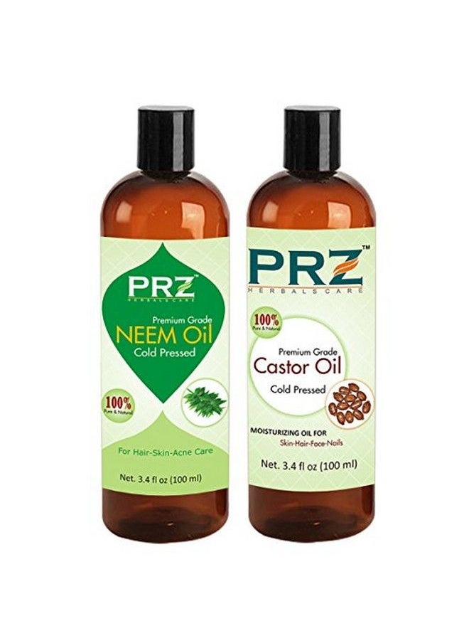 PRZ Combo of Cold Pressed Neem Oil & Castor Oil 100% Pure & l Oil for Hair Skin and Body Massage (100ML Each)  - Image 1