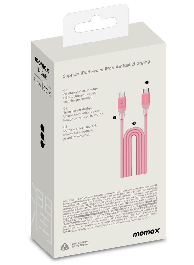 Momax 1-Link Flow [60W] USB-C to USB-C Cable 1.2 meter [MFI Certified] Fast Charge PD 3.0 - Pink - Image 2