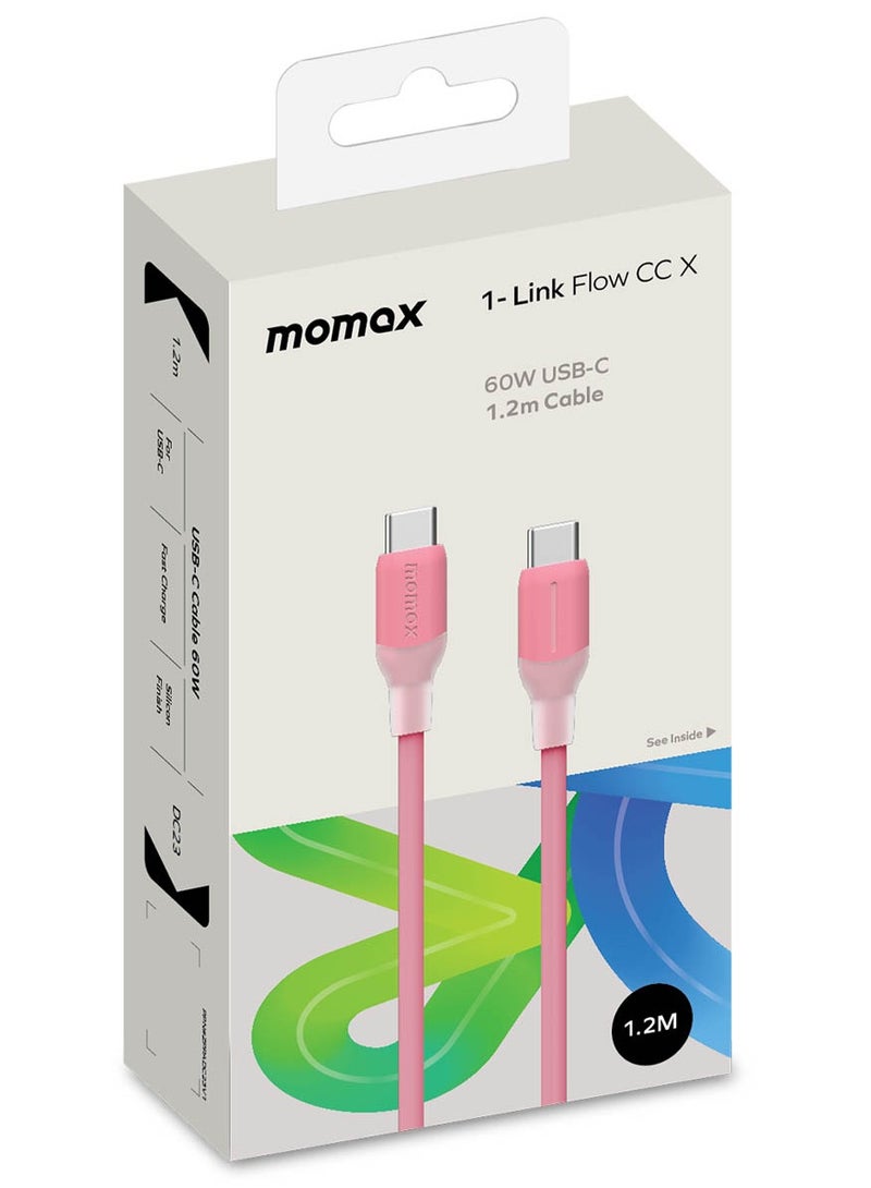 Momax 1-Link Flow [60W] USB-C to USB-C Cable 1.2 meter [MFI Certified] Fast Charge PD 3.0 - Pink - Image 5