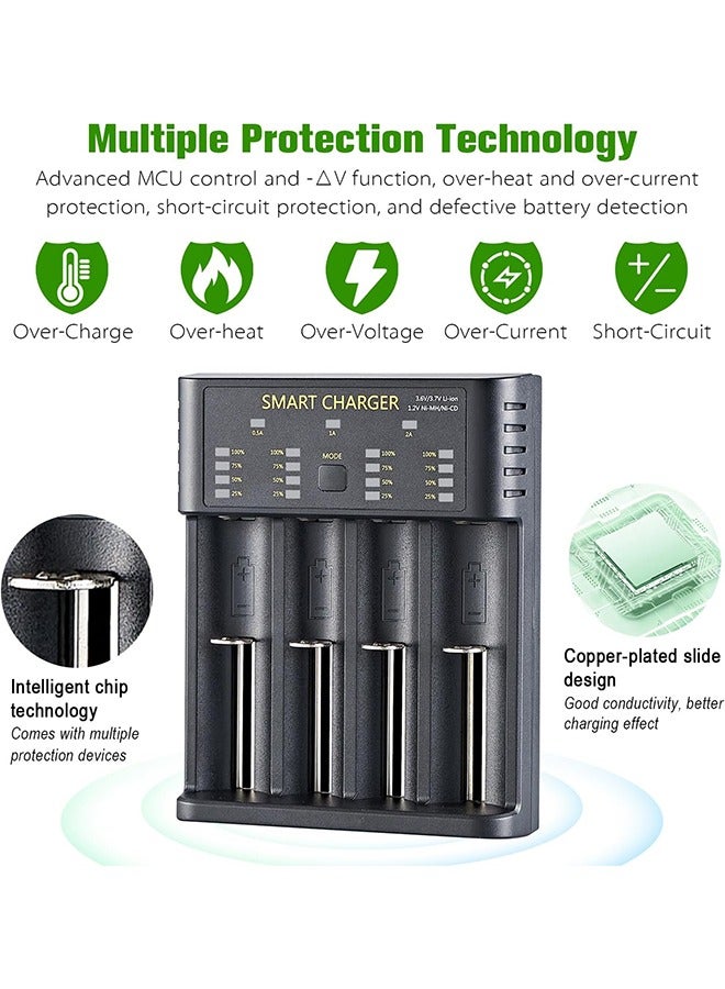 Captaintech Universal Charger,18650 Battery Charger 4-Bay USB,Li-Ion 3.7v Battery AA,Battery High Current 2A Charging Case,Red/Green Display(Not Battery) - Image 2