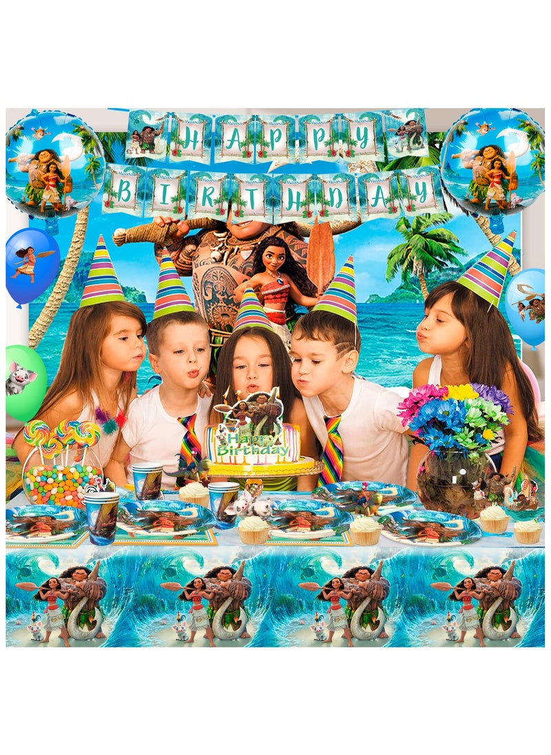FRUITFUL PARTY Cartoon Moana Birthday Party Decoration, 115 pcs Moana Party Decorations and Tableware Set - Moana Birthday Party Supplies, Moana Plates and Napkins Cups Table Cloth Banner Backdrop Balloons etc for Girls/Boys Kids  - Image 5