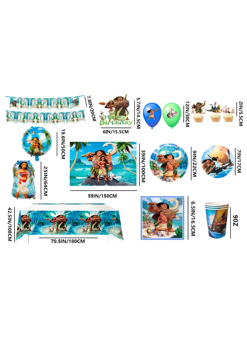 FRUITFUL PARTY Moana Birthday Party Decorations, 115 pcs Moana Party Tableware Set - Moana Plates and Napkins Cups Table Cloth Banner Backdrop Balloons Moana Birthday Party Supplies - Image 3