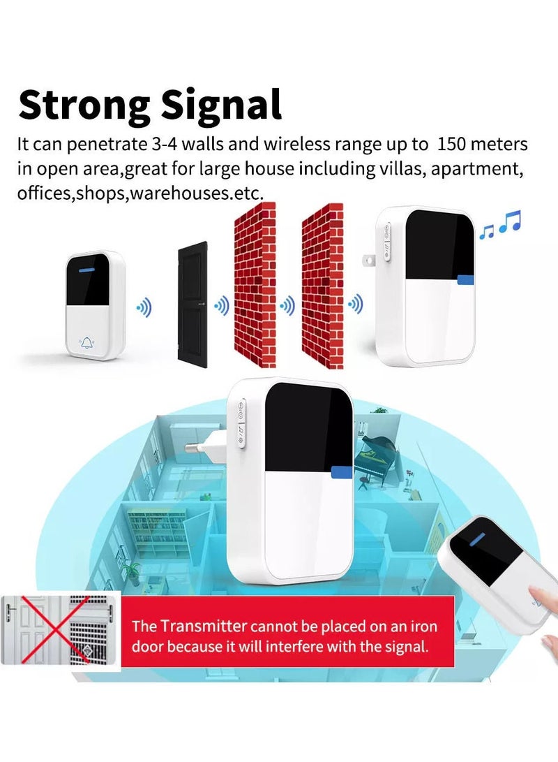 HOMESTAR Wireless Doorbell Self Powered Generation Waterproof 150M Range UK Plug White - Image 3