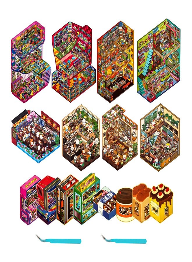 NatldGs 8 Sets Big Foldable DIY 3D House Sticker Scene - Fun 3D Stickers for Adults Kids Relief Stress Pass The Time - Image 1
