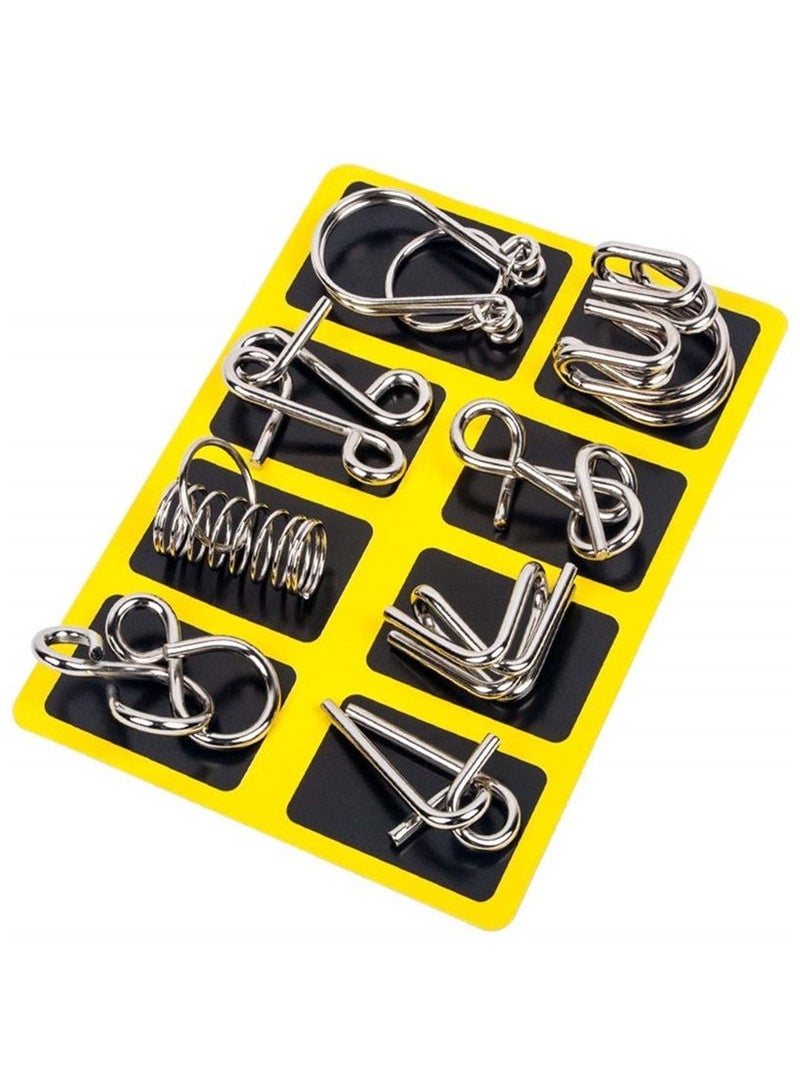 8-Piece Metal IQ Puzzle Set – Brain Teaser Wire Puzzle Toys for Kids & Adults – Interactive Educational Game, Yellow - Image 1