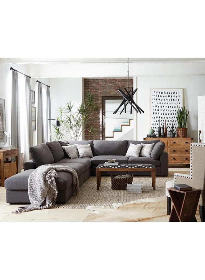 Homzmart Swedish Wood And Linen L-Shape Sofa And Metal And Marble Wood Coffee Table - Multi Color  - Image 1