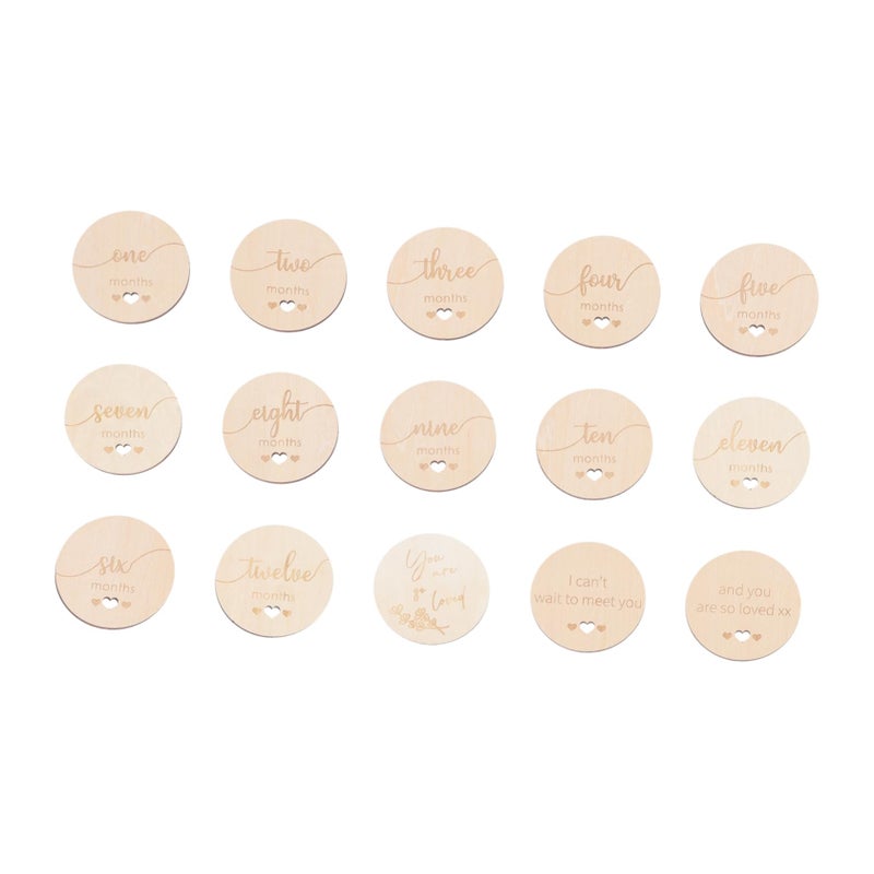 Natural Wood Baby Milestone Cards Set of 15 Discs for First Year Photo Props and Birthday Gift - Image 2