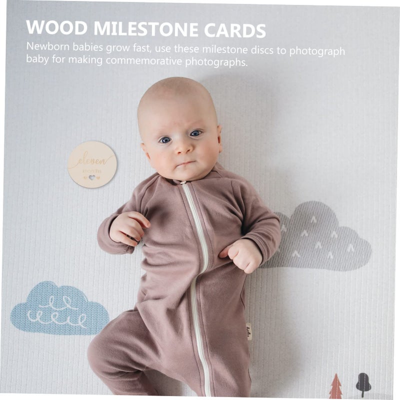Natural Wood Baby Milestone Cards Set of 15 Discs for First Year Photo Props and Birthday Gift - Image 3