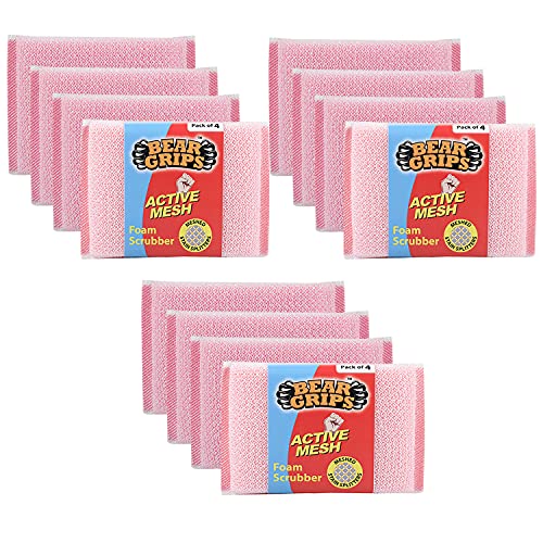 BEAR GRIPS Active mesh Scrub - Foam/ Sponge Scratch Proof Scrubber with with Stain Splitter net for All Utensils Type Dish Washing and Heavy and Oily Stains Cleaning - Pack of 12 - Image 1