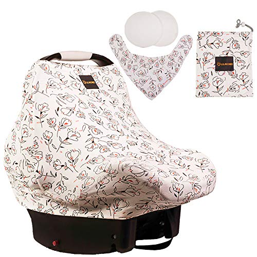 Lilmonki Nursing Scarf Multi-Use - Breathable Car Seat, Stroller, and Cart Cover for Babies - Colorful Tulip Print - Bandana Bib, Pouch & Nursing Pads Included - Image 1