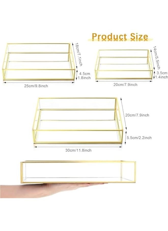 TRASSLE 3 Pieces Mirror Tray Metal Vanity Mirror Tray Rectangle Octagon Perfume Tray Jewelry Mirror Makeup Tray Cosmetic Dresser Tray for Dresser Bedroom Bathroom Hotel, 3 Sizes (Rectangular)  - Image 2