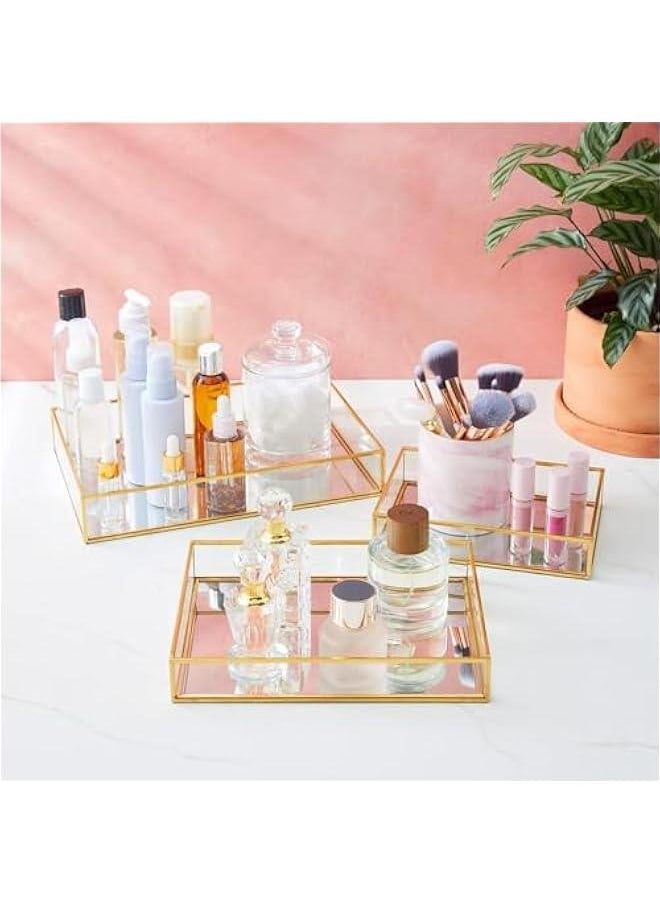 TRASSLE 3 Pieces Mirror Tray Metal Vanity Mirror Tray Rectangle Octagon Perfume Tray Jewelry Mirror Makeup Tray Cosmetic Dresser Tray for Dresser Bedroom Bathroom Hotel, 3 Sizes (Rectangular)  - Image 4