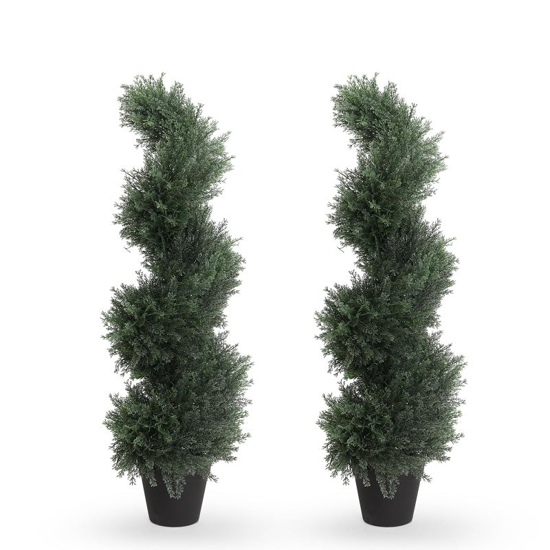 THE BLOOM TIMES 3ft Spiral Artificial Topiary Trees Set of 2, 36 inch Faux Cedar Trees for Outdoor Planters - Fake Twist Cypress Plants for Garden Front Porch Indoor Outside Christmas Decor 3 Foot - Image 1
