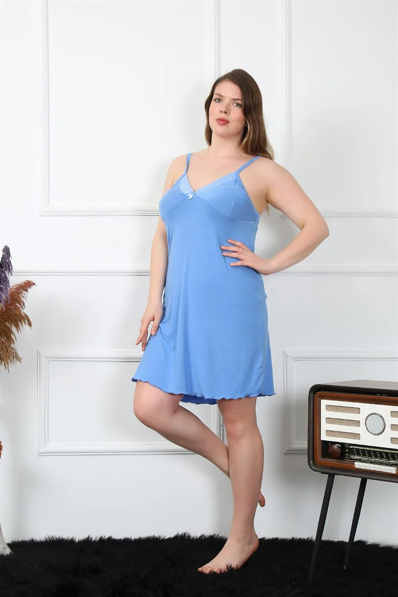 اكبينيز Women's Cotton Blue Rope Strap Large Size Nightgown 1021