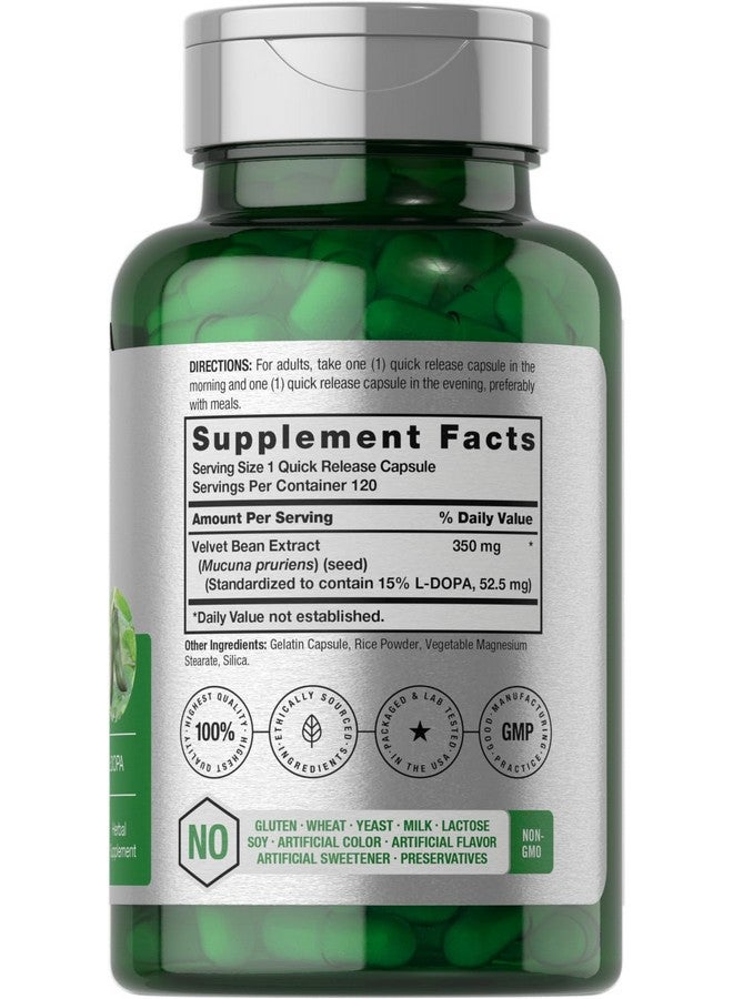 Horbäach Dopa Mucuna Supplement | 120 Capsules | Velvet Bean Herbal Extract | 15% L-Dopa | Non-GMO & Gluten Free - Image 2