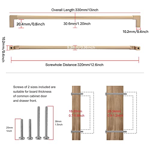 TUNNY 5 Pack Classic Solid Cabinet Handles-12.6"/320mm Screw Spacing Champagne Bronze Furniture Hardware Handles for Bathroom Dresser Kitchen Cabinets Bedroom Cabinet Pulls - Image 2